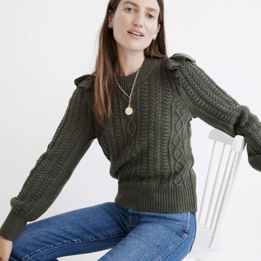 NEW Madewell Hollydene‎ Ruffle-Shoulder Pullover Sweater,  L